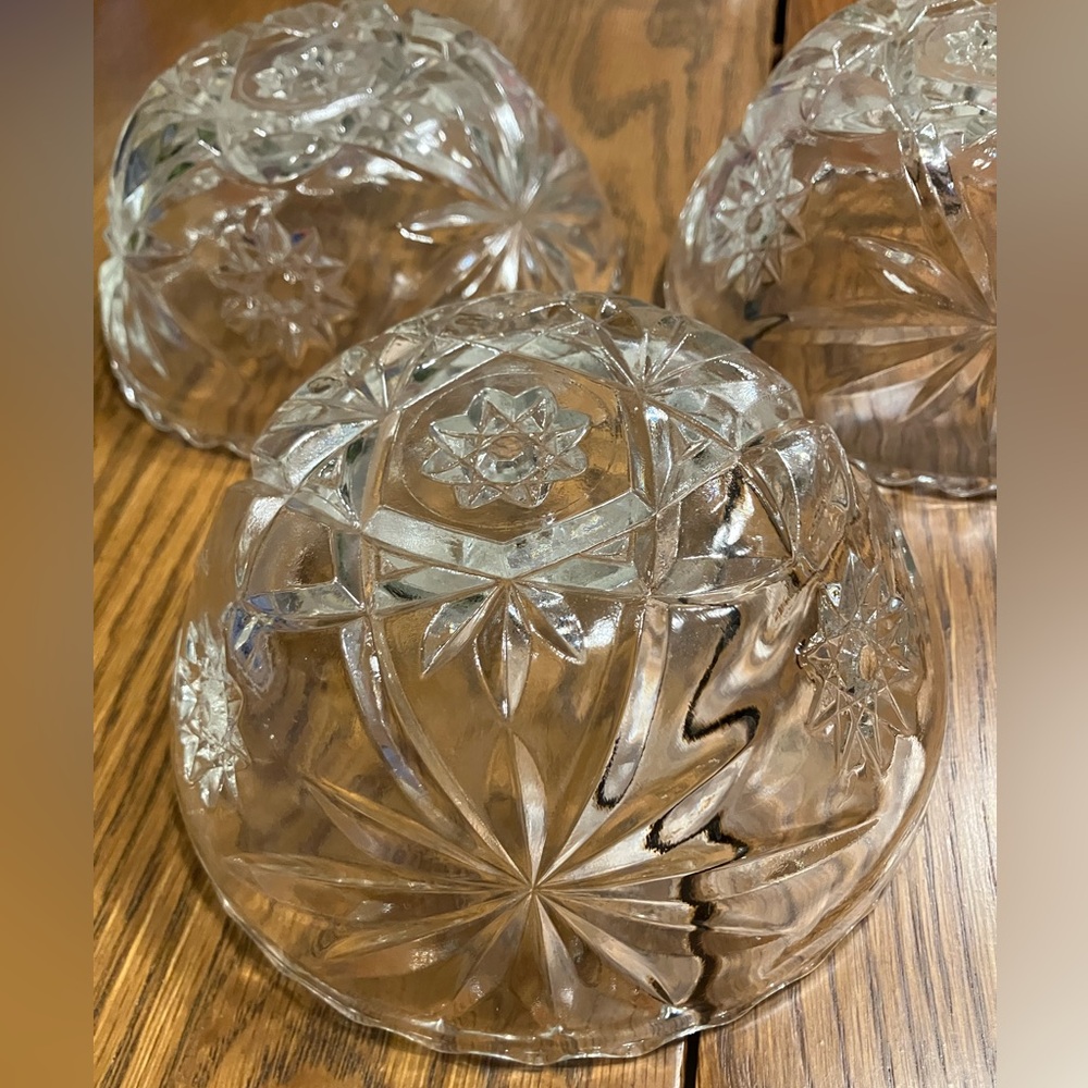 Vintage Star of David Anchor Hockey Clear Glass 3 Salad/Dessert Bowls - Picture 3 of 5